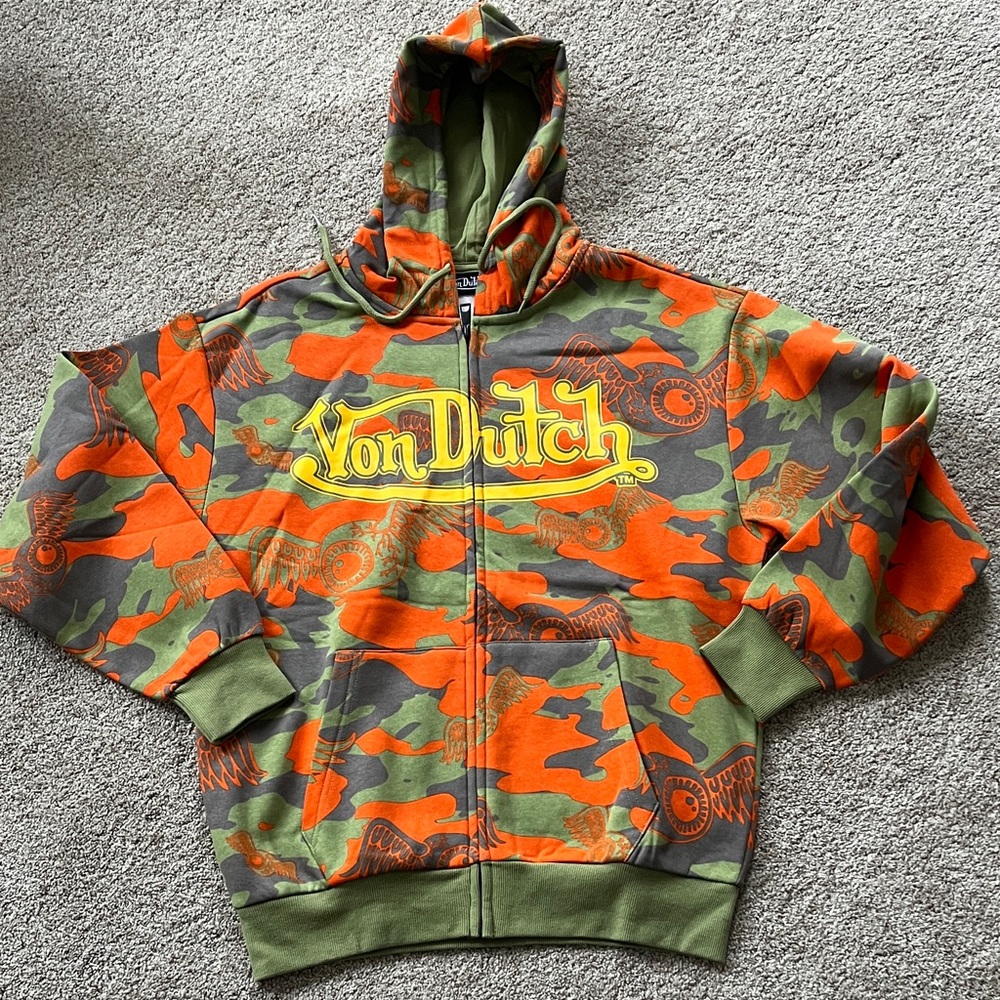 Von Dutch  Camouflage Hoodie - Orange and Green